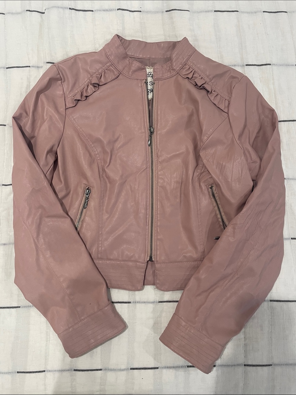 Heart Soul Mauve Pink Faux-Leather Ruffle Jacket